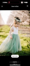 Flower girl dress- white- sage - flowy 4T