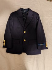 295 New POLO RALPH LAUREN BOYS Solid Navy Two-Button Stretch Twill Blazer 5