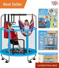 Image of Indoor/Outdoor 55" Trampoline for Kids - Adjustable Bar & Fun Toys Included