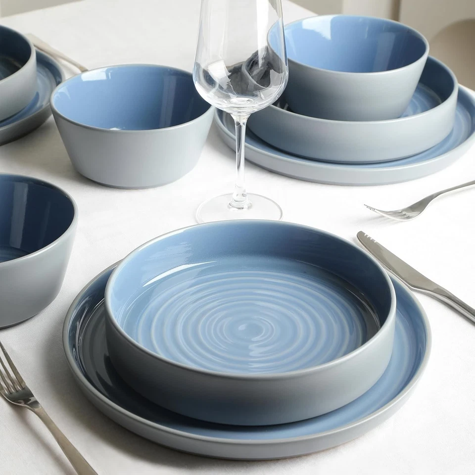 Stone Lain Elica 12-Piece Dinnerware Set for 4, Modern Stoneware Plates Bowls - Image 4 of 4