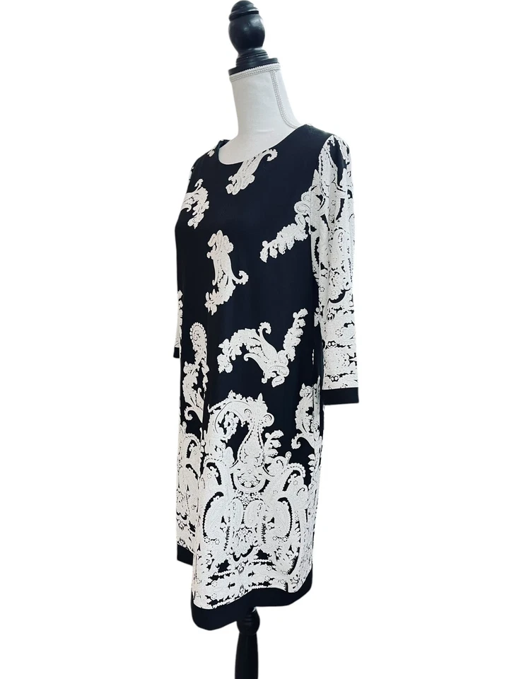 Vestido recto Sandra Darren kimono para mujer 12P negro blanco cachemira Foto 2 de 4