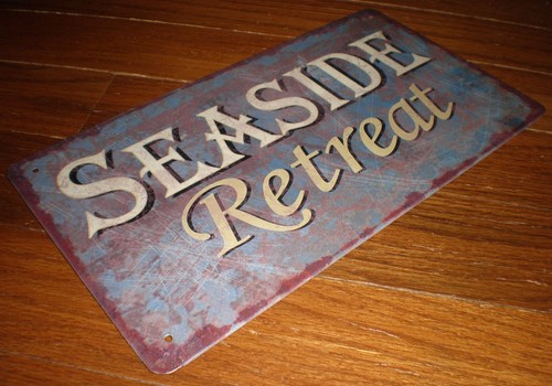 SEASIDE RETREAT Tin Sign Weathered Look Beach House Tropical Nautical ...