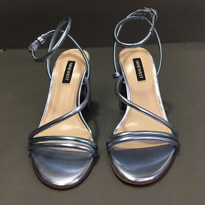 Nine West Silver Blue, ankle strap sandals, Size: