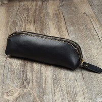 Handgefertigte Vintage-Stifttasche Aus Echtem Leder FedermäPpchen B