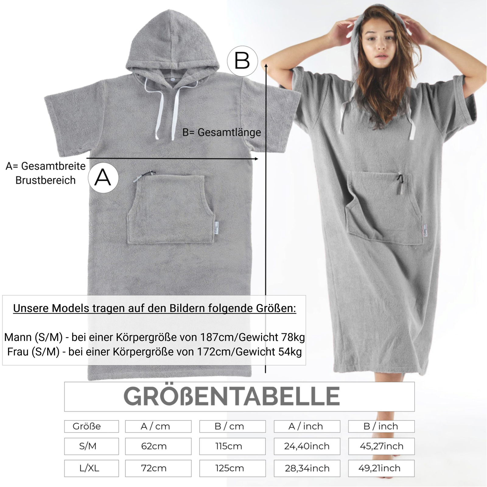 Treer Badeponcho Strandtuch 75x110cm - Schnelltrocknend Mit Kapuze Für Strand & Sport