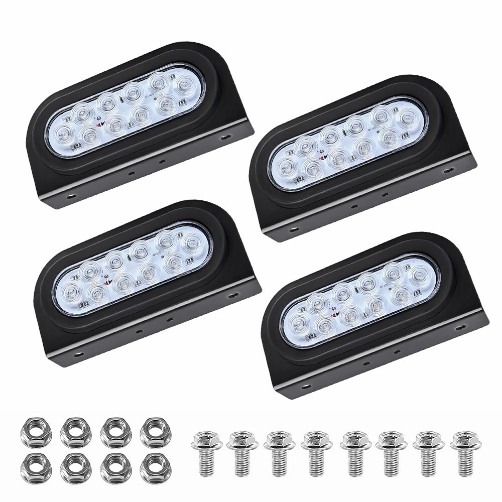 6-Inch Oval LED White Reverse Light with Mounting Bracket for Trailer 4-Piece Set