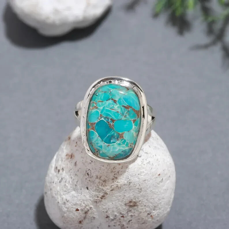 Natural Mohave Turquoise 925 Sterling Silver Band& Statement Ring ...