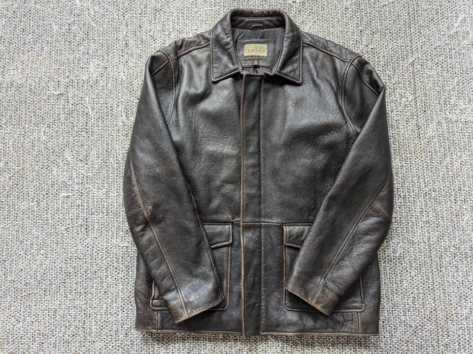 vintage CABELAS patina leather BOMBER motorcycle jacket M TALL brown coat - Image 3 of 4