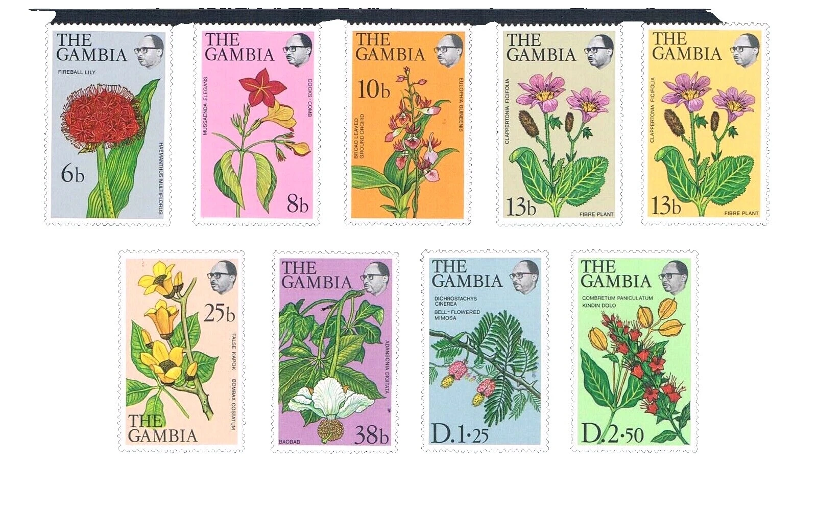 Flores en excelente estado nunca abisagrado/estampillada sin montar o nunca montada Estampillas de Gambia (1965-presente)