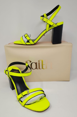 Faith SIZE 8 Neon Yellow Summer Strappy Chunky Block Sandals Heels Shoes  (9cm) | eBay UK
