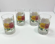 CRISA Vintage Set of 4 Libbey Juice Glass 4” Pansy Summer Blush Pansies READ