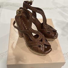 Prada 1XP162 Vit Shine Trend Pump Leather Platform Sandals Buckle Palissandro