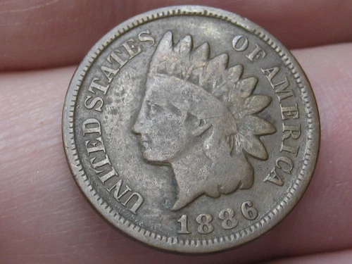 1886 Indian Head Cent Penny, Variety 2, Var 2, T2, Type 2, VG/Fine Details