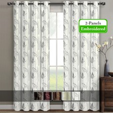 2 Panels 52" Wide Olivia Embroidered Lined Grommet Window Drapes  Curtains