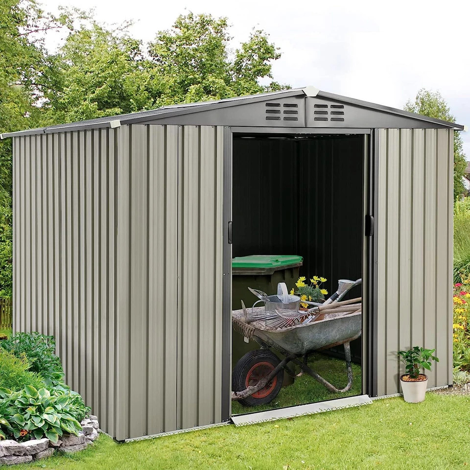 AECOJOY Outdoor Storage Shed Small Tool Shed w/ Sliding Door Storage Cabinet for Garden