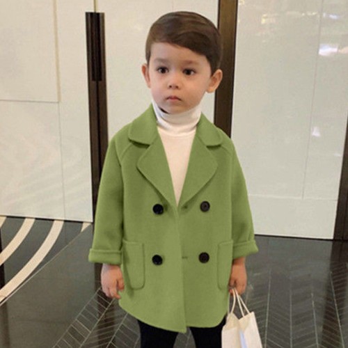 Toddler Baby Boys Girls Wool Coat Winter Warm Double Breasted Trench Coat Jacket - Picture 16 of 18