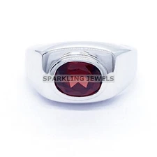 VVS Garnet Oval Cut With 925 Sterling Silver Ring For Men's #A87