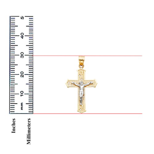 14K Two Tone Gold Jesus Crucifix Cross Religious Pendant For Necklace or Chain - Picture 3 of 4