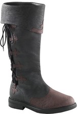 Captain Boot 110 Brown Lace Up Leather Look Flat Heel Pirate Halloween