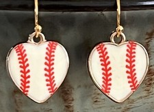 I Heart Baseball Fan Dangle Earrings for Sport Lovers. Team. Fan. Play Ball