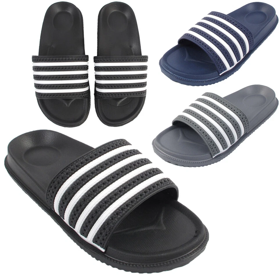 MENS CASUAL KIDS BOYS SUMMER BEACH STRIPE POOL FLIP FLOP SLIDERS SANDALS SHOES - Image 1 of 1