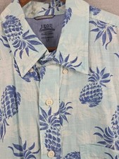 IZOD Saltwater Mens L TALL Shirt Relaxed Blue Pineapple Beach Coastal Cruise