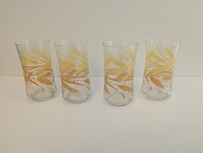 Set of 4 Vintage Libby Golden Wheat Tumblers Drinking Glasses 16oz - 6.5''