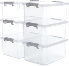 6 Pack 17QT Plastic Storage Bins Lids Large Stackable Storage Containers