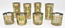 Stunning Culver Prado Green 22k Gold Glassware Barware Set Circa 1960s