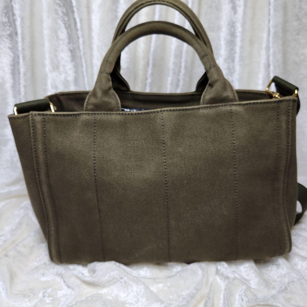 PRADA Tote Bag Canapa Bijou Shoulder Bag khaki Canvas Women W/Guarantee Card JP thumbnail 4