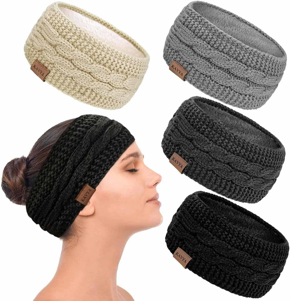 4 Pezzi Fasce per Capelli Donna, Fascia Capelli Invernale, Elastica Turbante Fascia da Donna, Fasce per Capelli Donna Larghe in Cotone, Fasce Capelli Cerchietto a Croce per Yoga, Corsa, Allenamento
