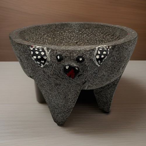 Volcanic Stone Molcajete 3 Leg Mortar Dog Face 7lb Mexican Salsa Bowl NO Pestle