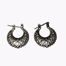 Boho Elegant Filigree Hoop Earrings Silver Tone Statement Fashion Jewelry Women