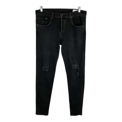 Rag & Bone Jeans Mens 36 Black Standard Issue Fit 1 Skinny Leg Distressed