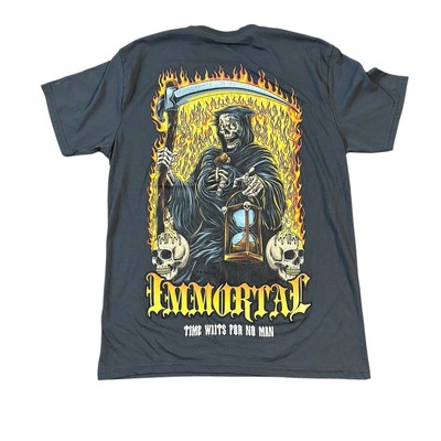 G Star Immortal T Shirt Double Sided Skull Flames Gray Size Medium