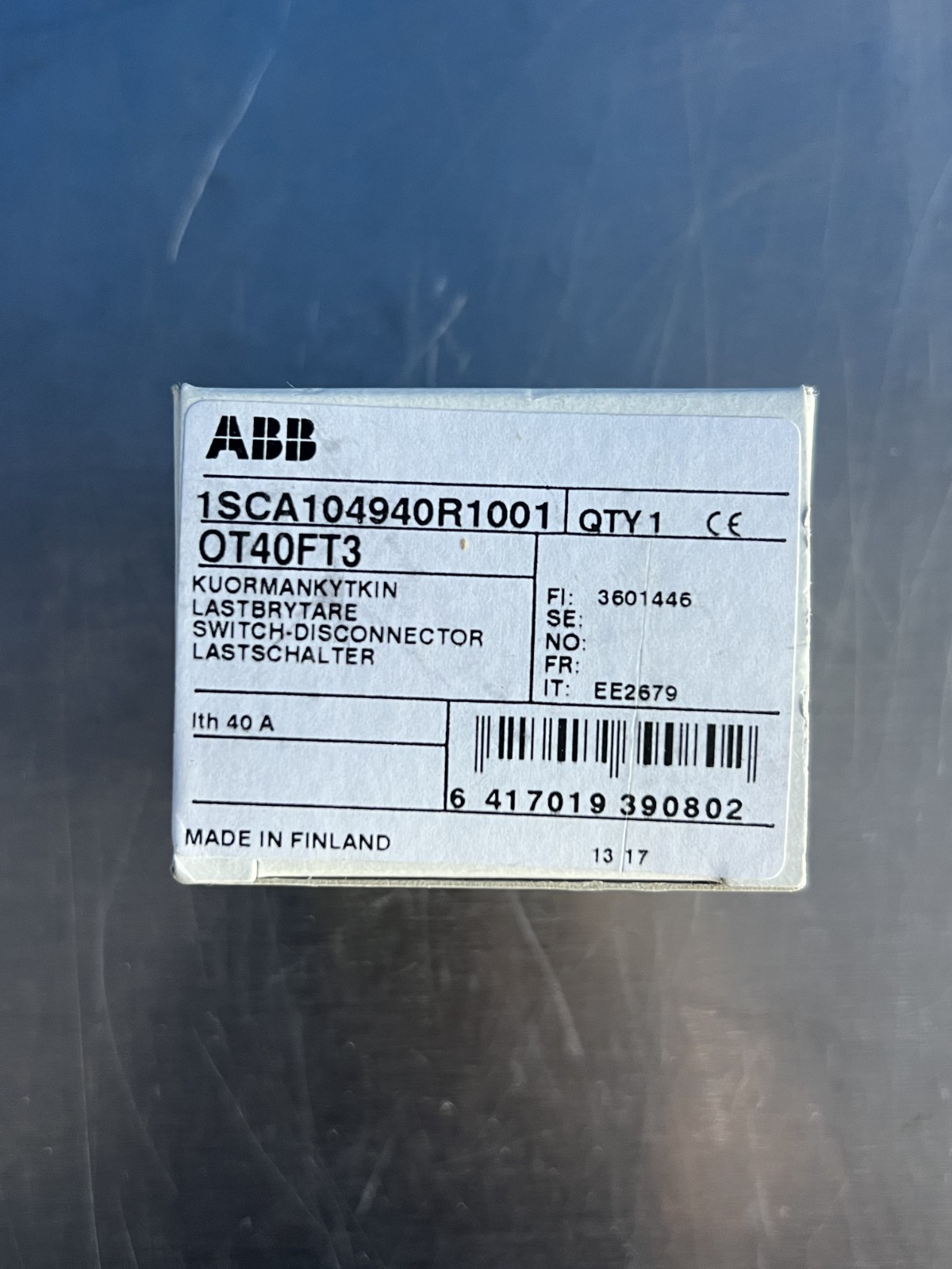ABB OT40FT3 Switch Disconnector 40A 3-Pole 1SCA104940R1001 Panel Mount Switch