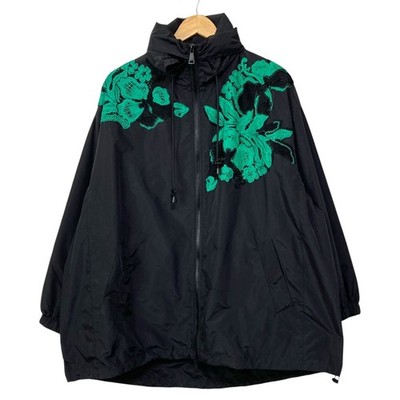 24SS ERMANNO Flower Embroidery Taffeta Parka Coat Size 40 Black Women USED