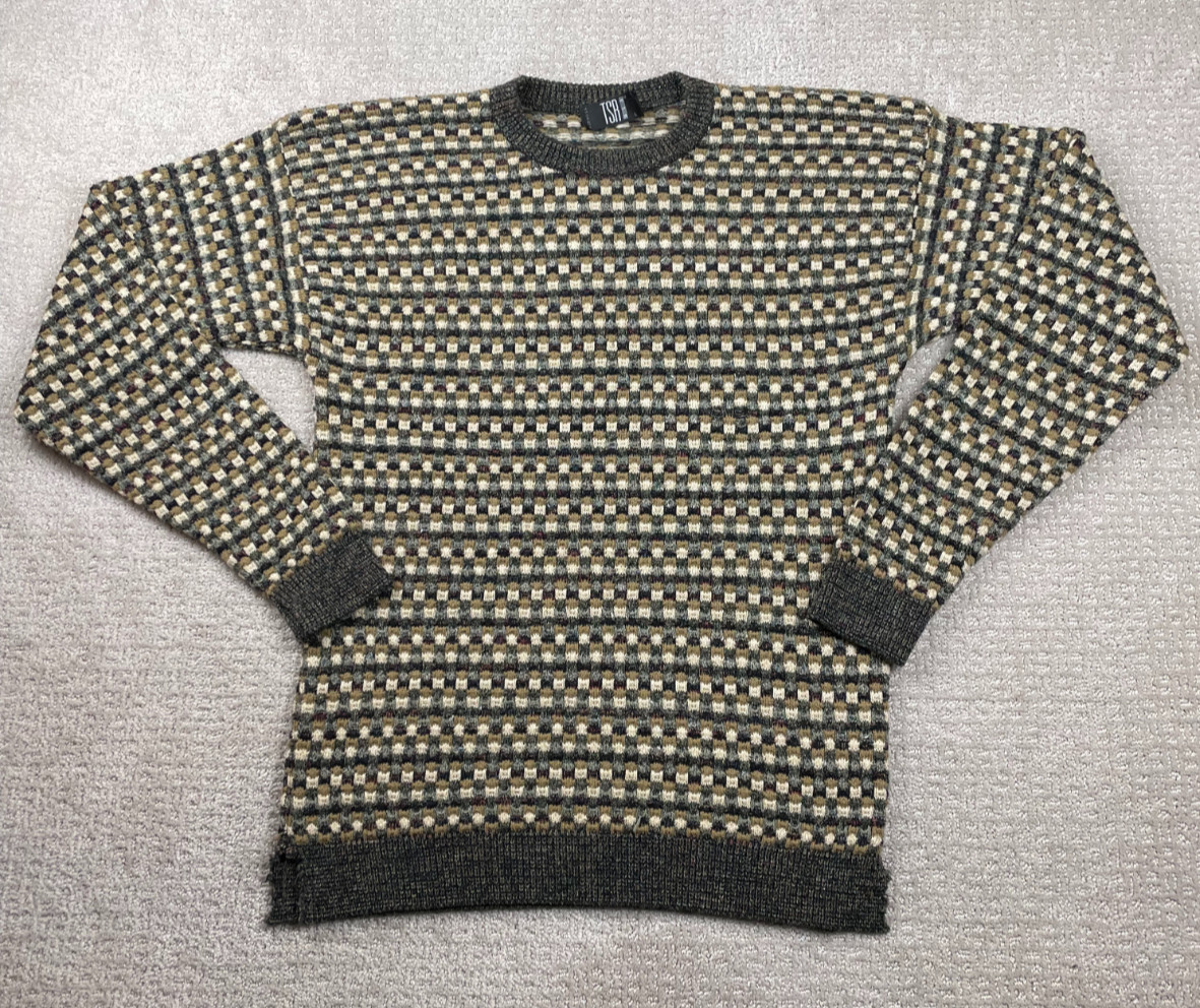 Vintage TSR Sweater Mens Large Geometric Crewneck Knit Pullover Long Sleeve USA