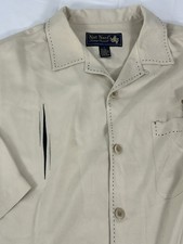 Nat Nast Luxury Mens Silk Shirt Size Large Beige Rockabilly Pick-Stitching Retro