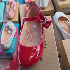 Girls Mary Jane Flats, Red, Bow  Rhinestone Accent, Low Top, Casual