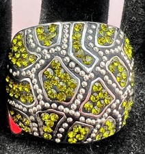 Sterling Silver 925 CT Large Statement Designer Green CZ stone Ring Size 9