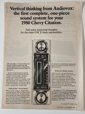#ad #ad 1979 Audiovox Sound System Print Ad Chevrolet Citation GM X Body Vertical Radio $11.99