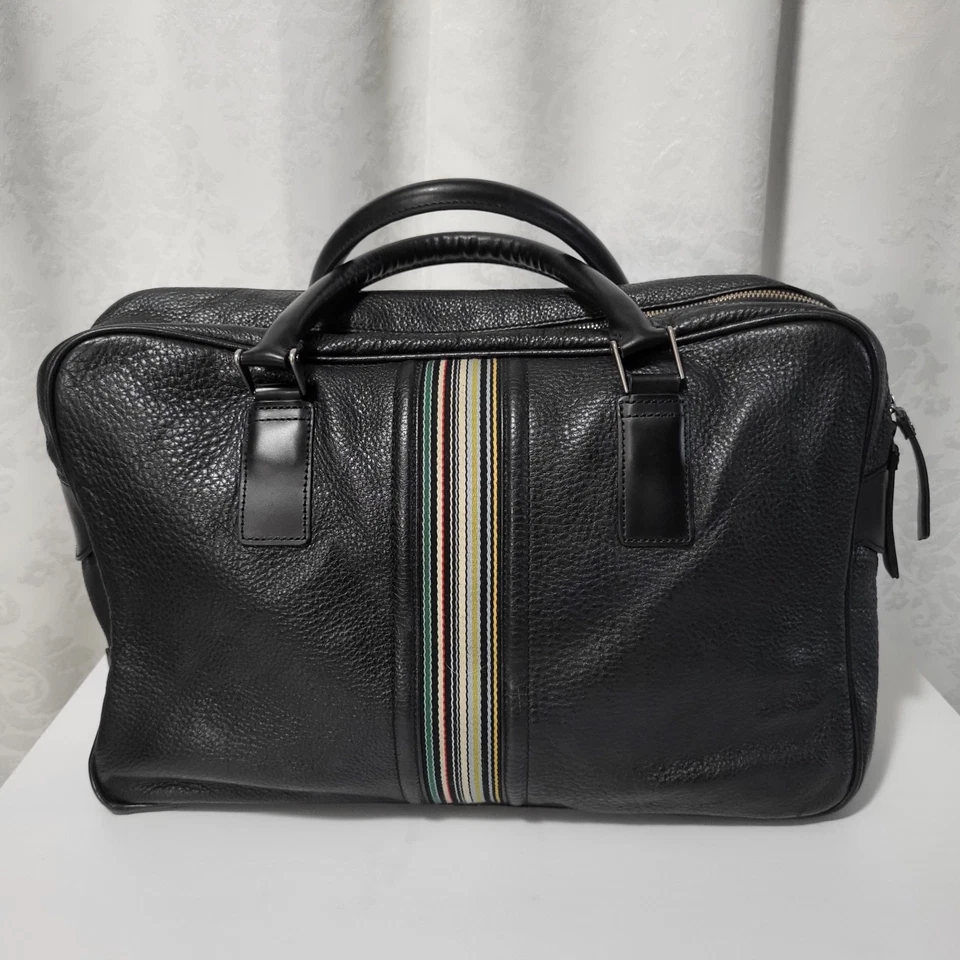 Paul Smith Mens Signature Stripe Bag Business Leather Briefcase Black  - Image 2 of 4