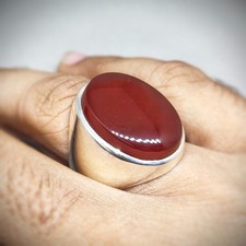 Blood Red Yemeni Aqeeq Ring, 925 Sterling Silver Natural Agate Ring, Shia Ring