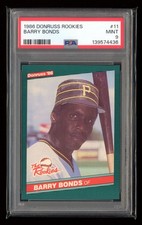 1986 Donruss Rookies #11 Barry Bonds RC *PSA 9* MINT Rookie Card QTY Available. rookie card picture