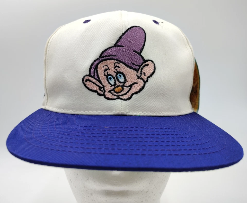 NUEVO CON ETIQUETAS De colección Años 90 Disney Blancanieves Siete Enanitos DOPEY Blockhead Toon Snapback Sombrero Foto 3 de 4