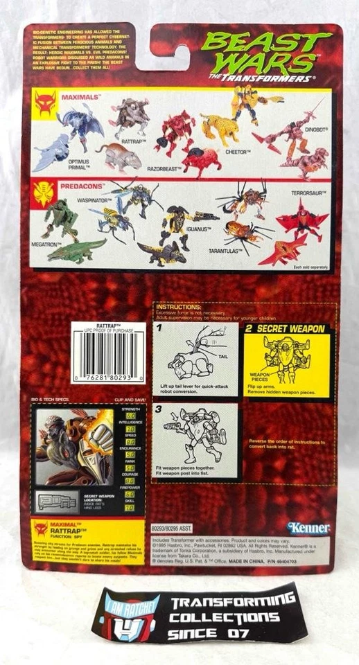 Transformers Beast Wars 1995 Rattrap MOSC Rock Bubble First Release - Image 2 of 2