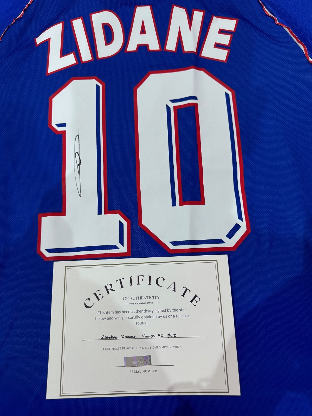 CAMISETA RETRO SELECCION FRANCIA 98 FIRMADA ZINEDINE ZIDANE CON COA