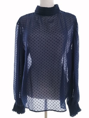 CARIN WESTER Damen Bluse Gr. 42 Marineblau Langer Ärmel Stehkragen
