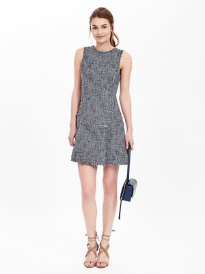 Banana Republic Womens Tweed Fit-and-Flare Dress Gray Size 12 P | eBay